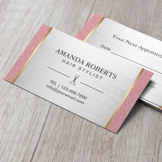 Rose Gold Hair Stylist Modern Silver Appointment Card (Creator Uploaded)