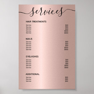Rose Gold Hair Stylist Price List Service Menu Poster
