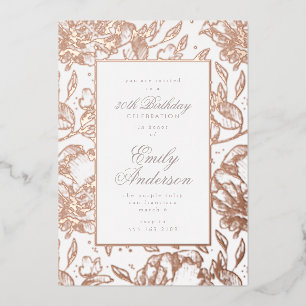 Rose Gold Hand Drawn Floral Birthday Foil Invitati