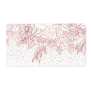 Rose gold hand drawn floral doodles and confetti