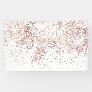 Rose gold hand drawn floral doodles and confetti banner