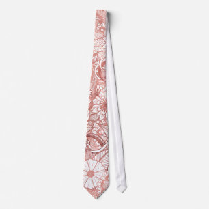 Rose Gold Hand Drawn Floral Illustration Pattern Tie