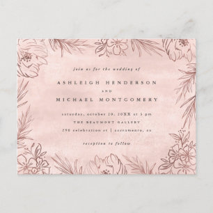 Rose Gold Hand-drawn Foliage Watercolor Wedding Invitation Postcard
