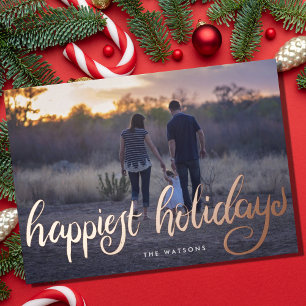 rose gold hand lettering corporate foil holiday card