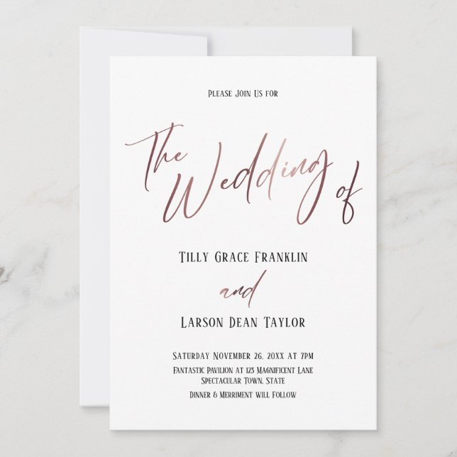 Rose Gold Handwriting Simple The Wedding Of Invitation (Front)