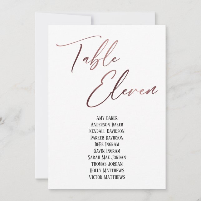 Rose Gold Handwriting Table Eleven Seating Chart (Front)