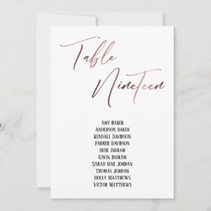Rose Gold Handwriting Table Nineteen Seating Chart