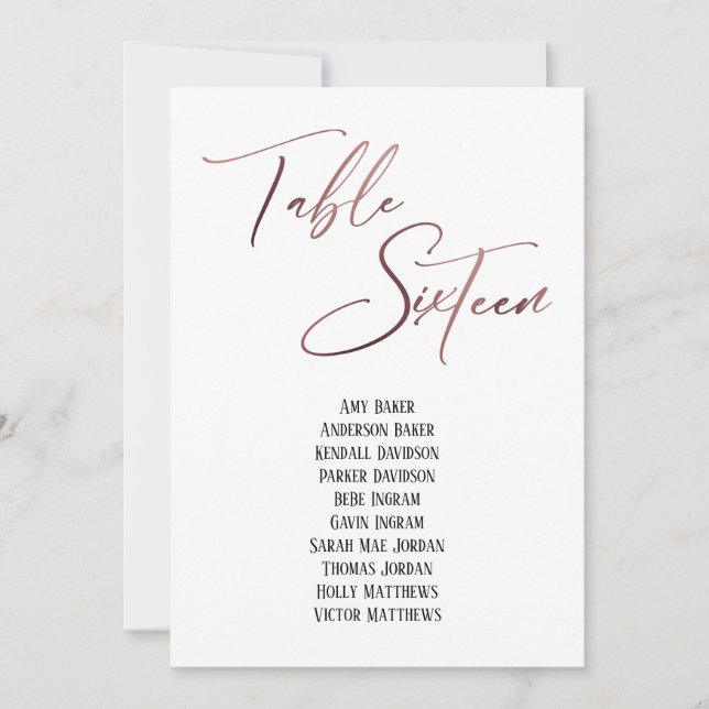 Rose Gold Handwriting Table Sixteen Seating Chart (Front)
