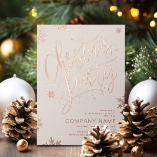 Rose Gold handwritten calligraphy Christmas Party Foil Holiday Card