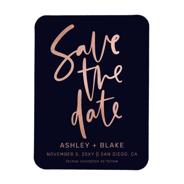 Rose Gold Handwritten Calligraphy Save the Date Magnet (Vertical)