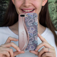 Rose Gold Handwritten Name Paisley Floral