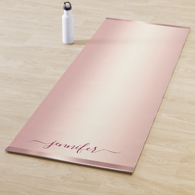 Rose Gold Handwritten Script Personalized Name Yoga Mat (In Situ)