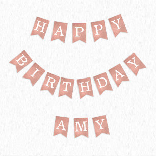 Rose Gold Happy Birthday 3 Letters Name Amy Pink Bunting