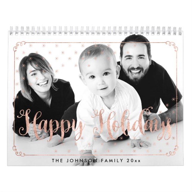 Rose Gold Happy Holidays Calendars Photo (Cover)