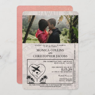 Rose Gold Hawaii Passport Wedding Invitation