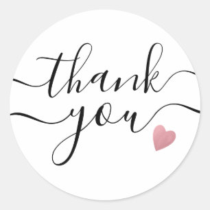 Rose Gold Heart Black And White Thank You   Classic Round Sticker