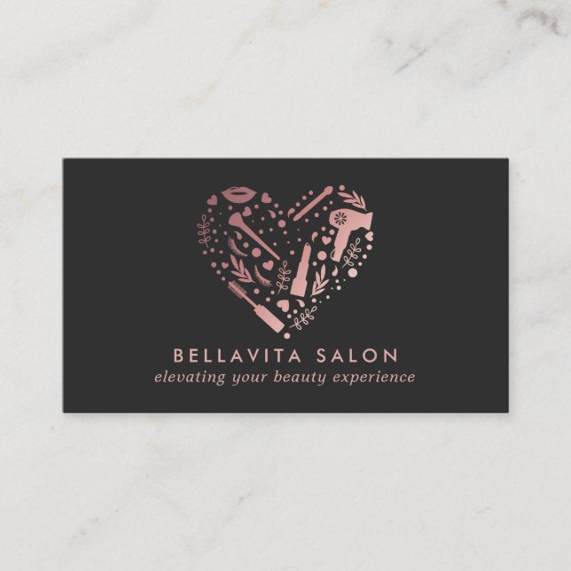 Rose Gold Heart Hair Stylist Salon Business Card (Front)