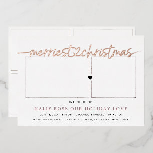 Rose Gold Heart Linked Merriest Christmas Photos Foil Holiday Card