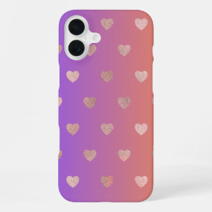 Rose gold heart pattern iphone 16 case. plus case