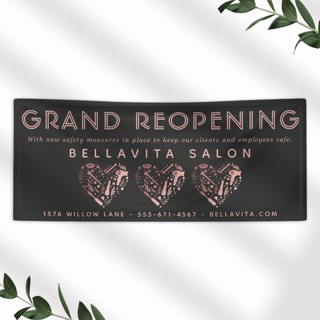 Rose Gold Heart Salon Reopening Business Banner (Creator Uploaded)