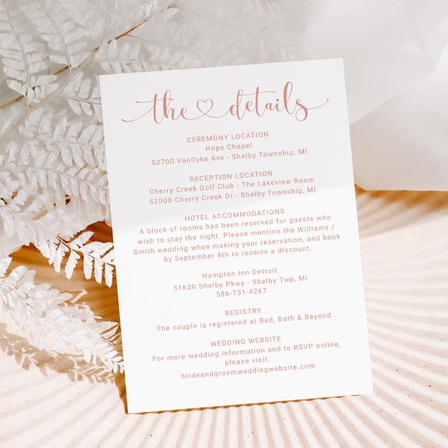 Rose Gold Heart Script Wedding Details Enclosure Card (Creator Uploaded)