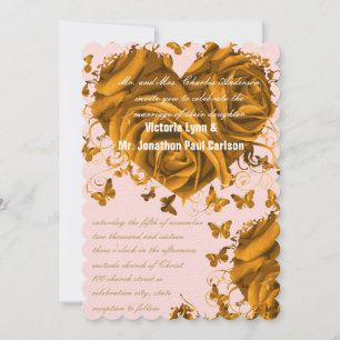Rose Gold Hearts and Roses Wedding Invitation