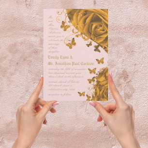 Rose Gold Hearts and Roses Wedding Invitation