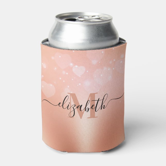 Rose Gold Hearts Can Cooler (Can Front)