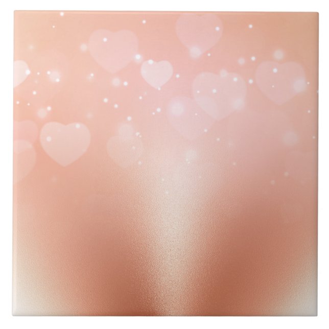 Rose Gold Hearts Ceramic Tile (Front)