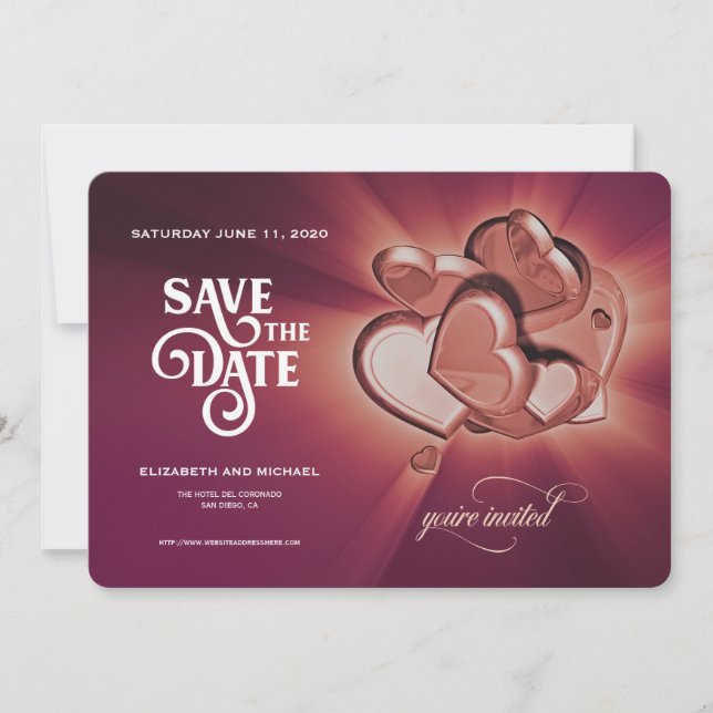 Rose Gold Hearts Save The Date (Version 3) (Front)