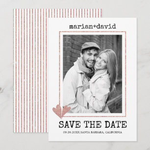 Rose gold hearts typewriter wedding photo save the date