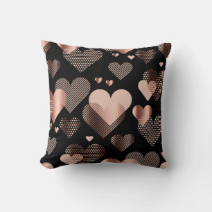 Rose gold hearts, vintage black. cushion