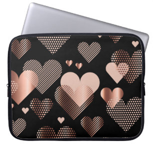 Rose gold hearts, vintage black. laptop sleeve