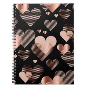 Rose gold hearts, vintage black. notebook