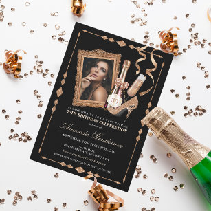 Rose Gold Heels and Champagne Women's Birthday Invitation