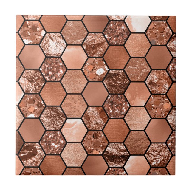 Rose gold hexaglam ceramic tile (Front)