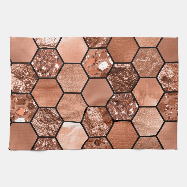Rose gold hexaglam tea towel (Horizontal)