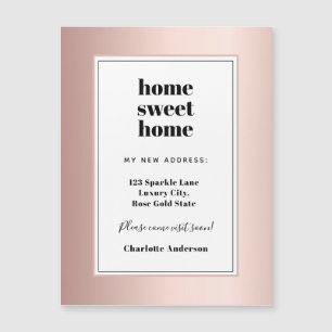 Rose gold home sweet home moving card magnet