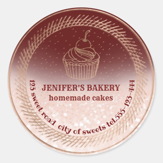 Rose gold  Homemade cupcakes and treats packaging Classic Round Sticker (Front)