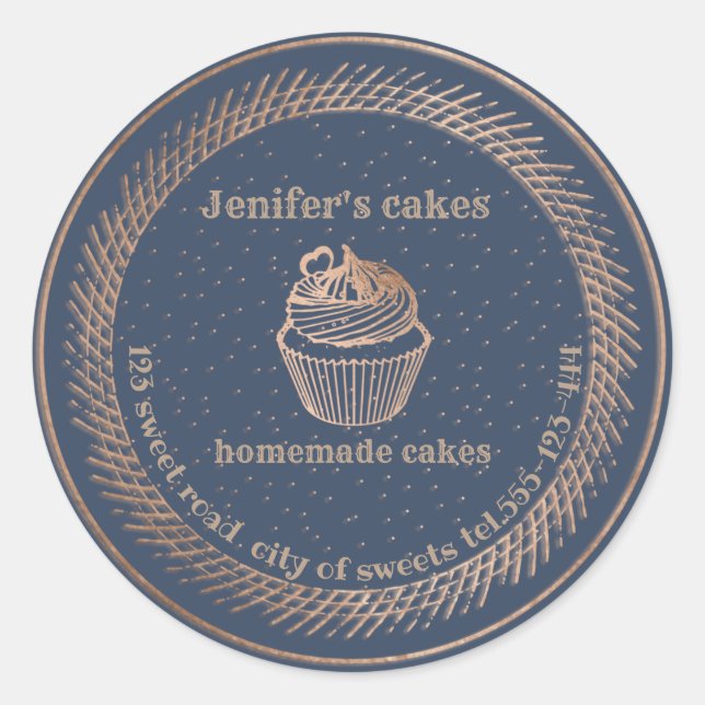 Rose gold  Homemade cupcakes and treats packaging Classic Round Sticker (Front)