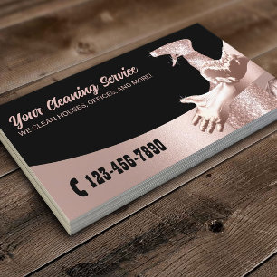 Rose Gold House Cleaning Maid Service Modern Business Card