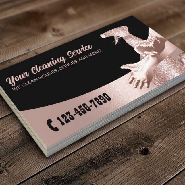 Rose Gold House Cleaning Maid Service Modern Business Card (Creator Uploaded)