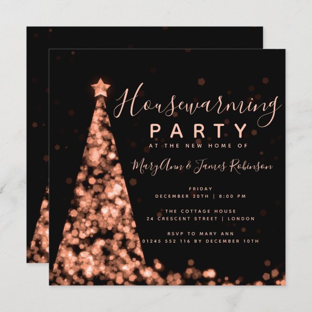 Rose Gold Housewarming Party Christmas Holidays Invitation (Front/Back)