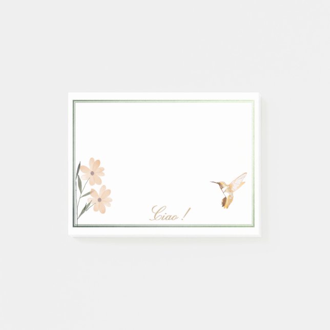 Rose Gold Hummingbird Pink Flower Personalised  Post-it Notes (Front)