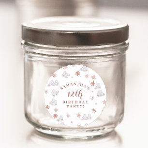 Rose Gold Ice Skates Blush Pink Skating Birthday Classic Round Sticker