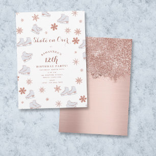 Rose Gold Ice Skates Blush Pink Skating Birthday Invitation