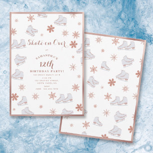 Rose Gold Ice Skates Blush Pink Skating Birthday Invitation