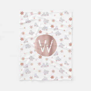 Rose Gold Ice Skates Blush Pink Skating Monogram Fleece Blanket