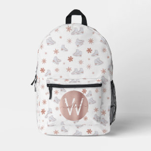 Rose Gold Ice Skates Blush Pink Skating Monogram  Printed Backpack