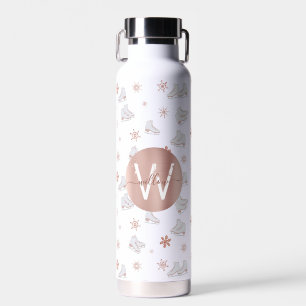 Rose Gold Ice Skates Blush Pink Skating Monogram Water Bottle